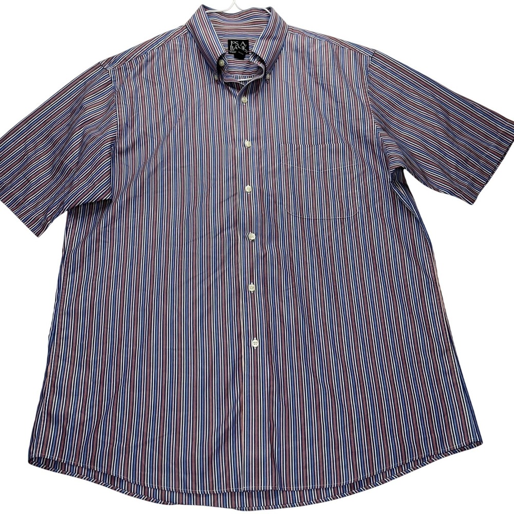 Jos. A. Bank Shirt Traveler's Collection Mens L Blue Red Striped Cotton Tailored - Picture 5 of 8